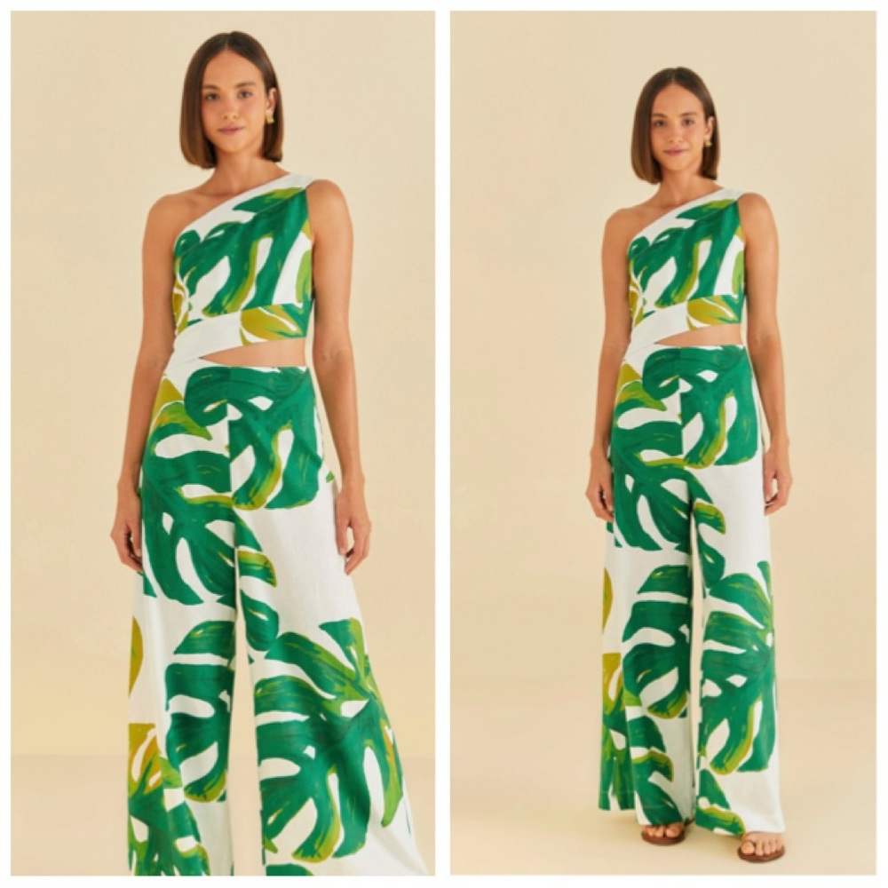 FARM Rio New MONSTERA ONE SHOULDER JUMPSUIT - WHITE MULTI